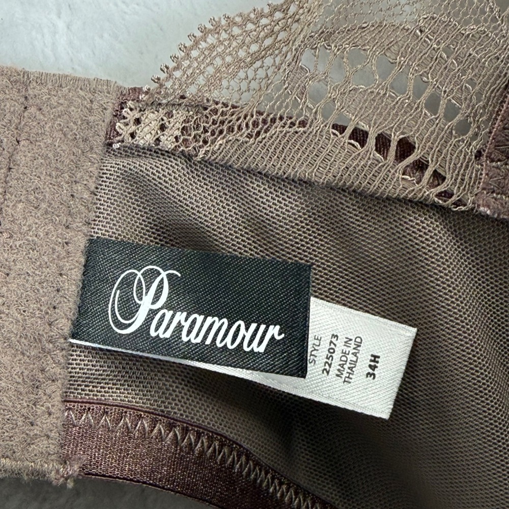 Paramour Women Brown Lace Trim Underwire Bra 34H 225073 New With Tags - Picture 5 of 9